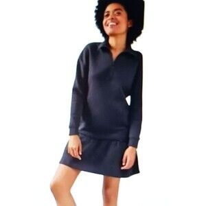 NWT UpWest Olivia Dk Gray Fleece Drop Waist Dress 1/4 Zip Ruffle Hem Sz S